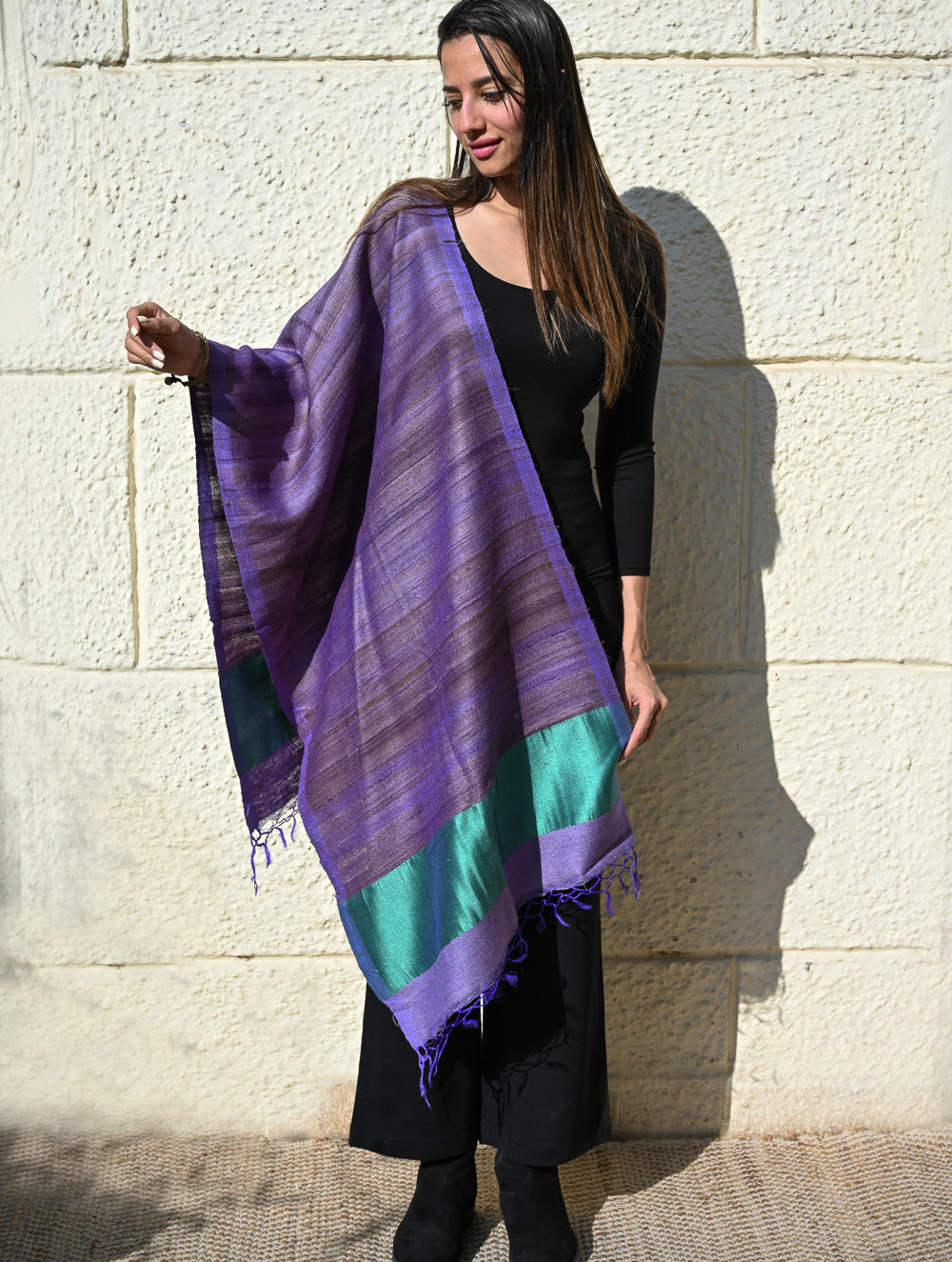 Exclusive Bhagalpur Tussar Silk Stole - Amethyst Tide