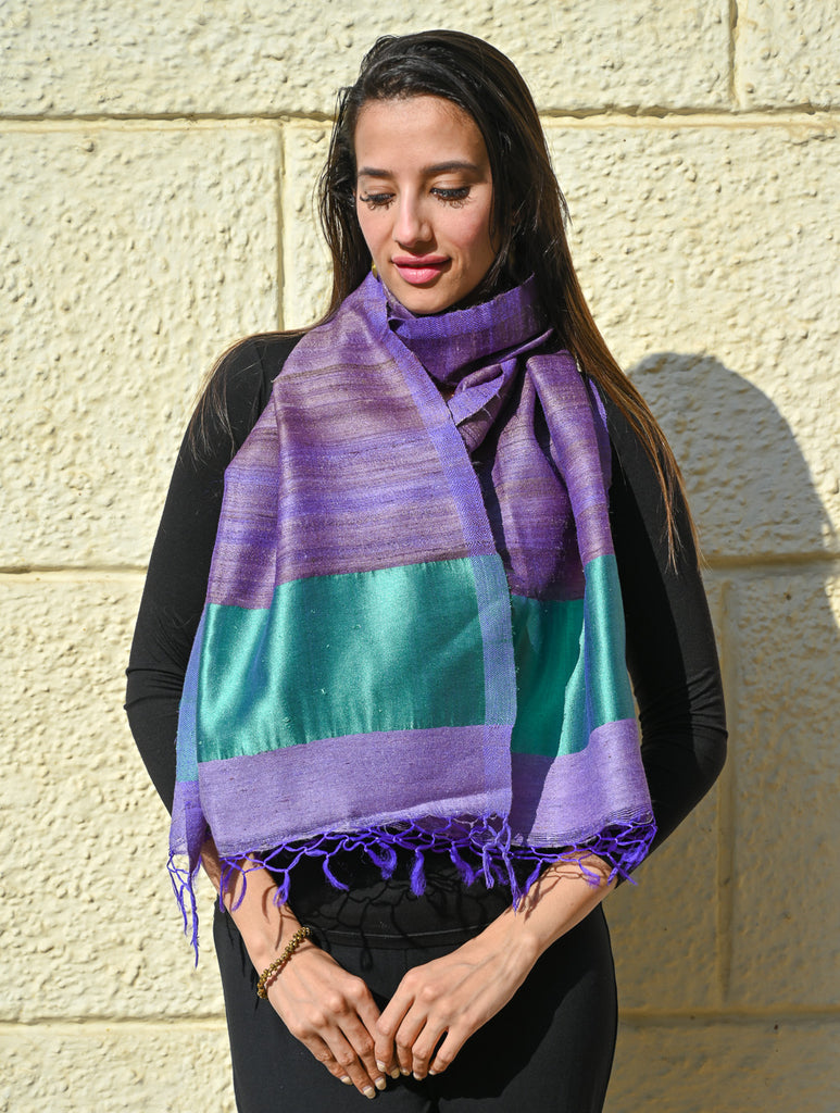 Exclusive Bhagalpur Tussar Silk Stole - Amethyst Tide