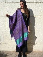Exclusive Bhagalpur Tussar Silk Stole - Amethyst Tide