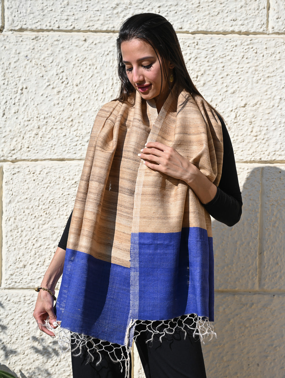 Exclusive Bhagalpur Tussar Silk Stole - Beach and Sand