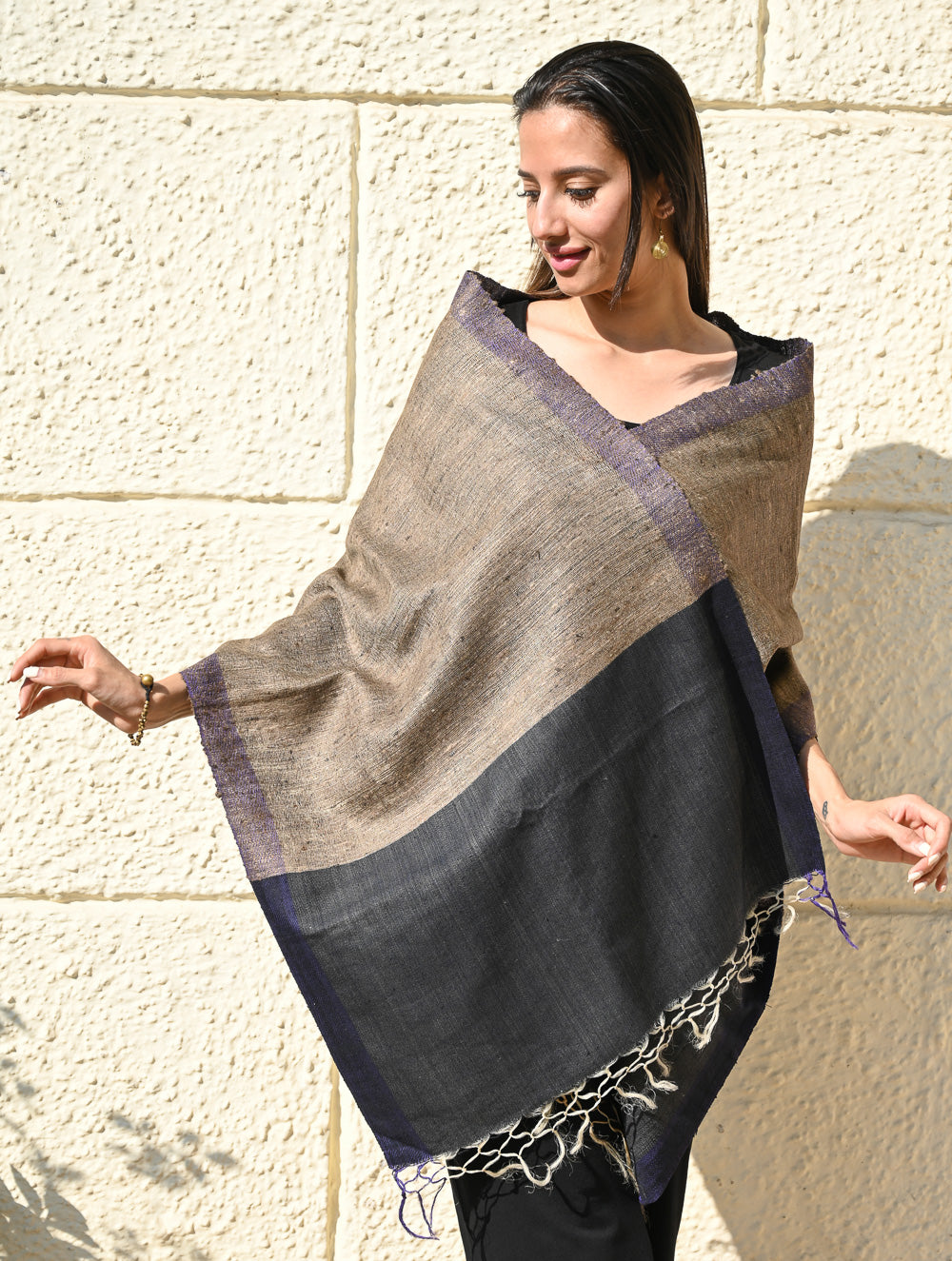 Load image into Gallery viewer, Exclusive Bhagalpur Tussar Silk Stole - Black Sea