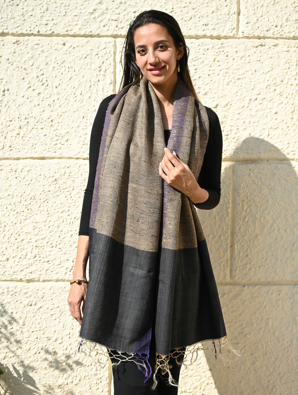 Load image into Gallery viewer, Exclusive Bhagalpur Tussar Silk Stole - Black Sea