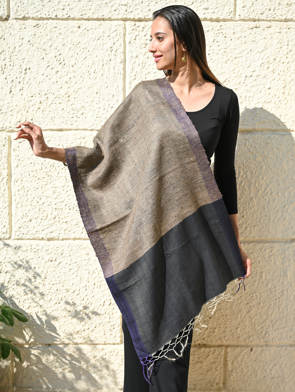 Exclusive Bhagalpur Tussar Silk Stole - Black Sea