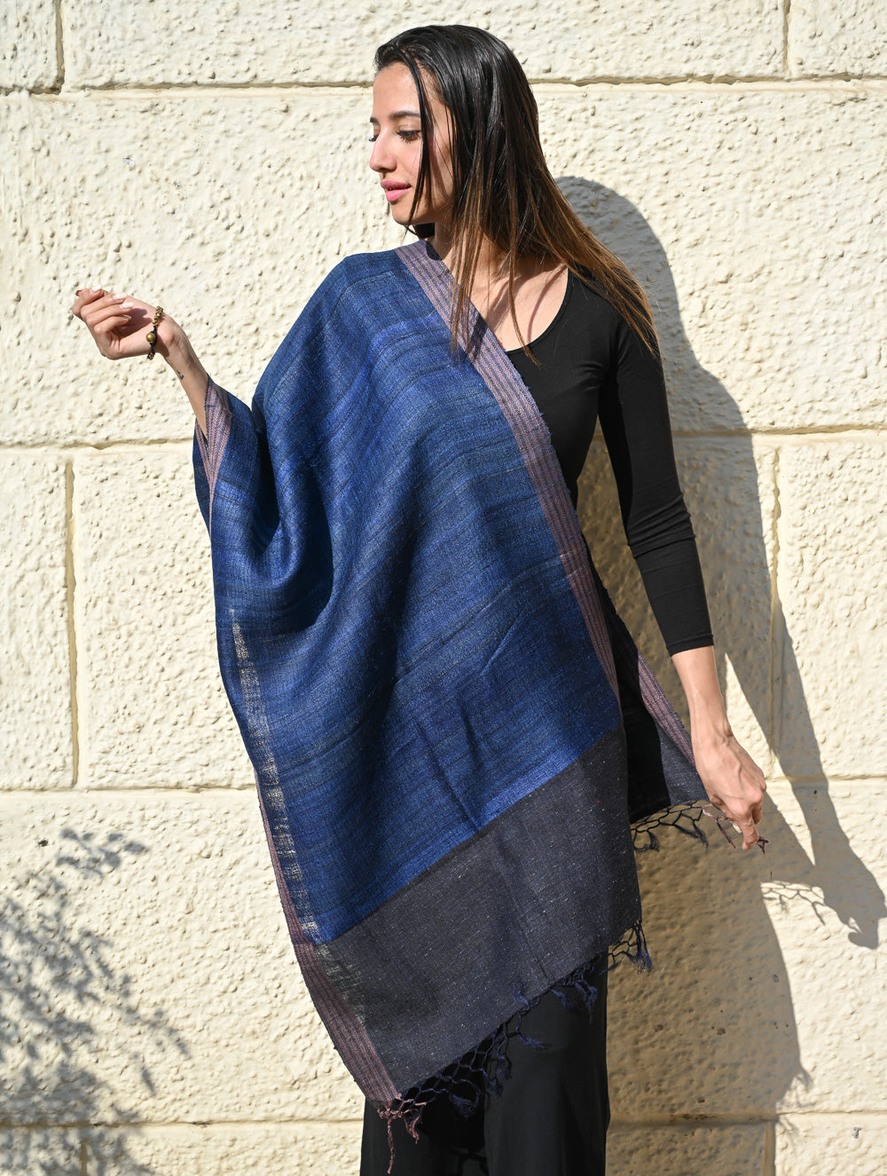 Exclusive Bhagalpur Tussar Silk Stole - Blue Hour