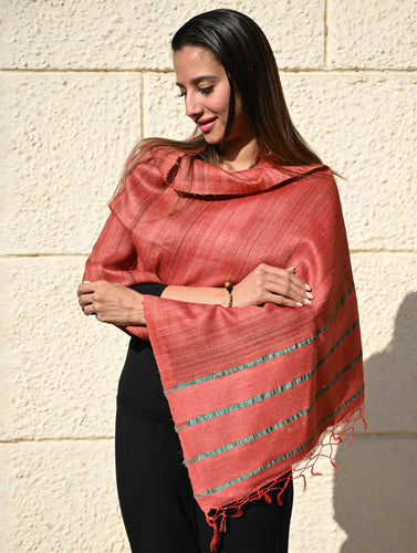 Exclusive Bhagalpur Tussar Silk Stole - Coral Sea