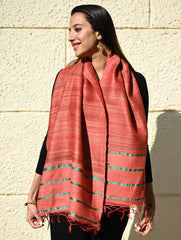 Exclusive Bhagalpur Tussar Silk Stole - Coral Sea