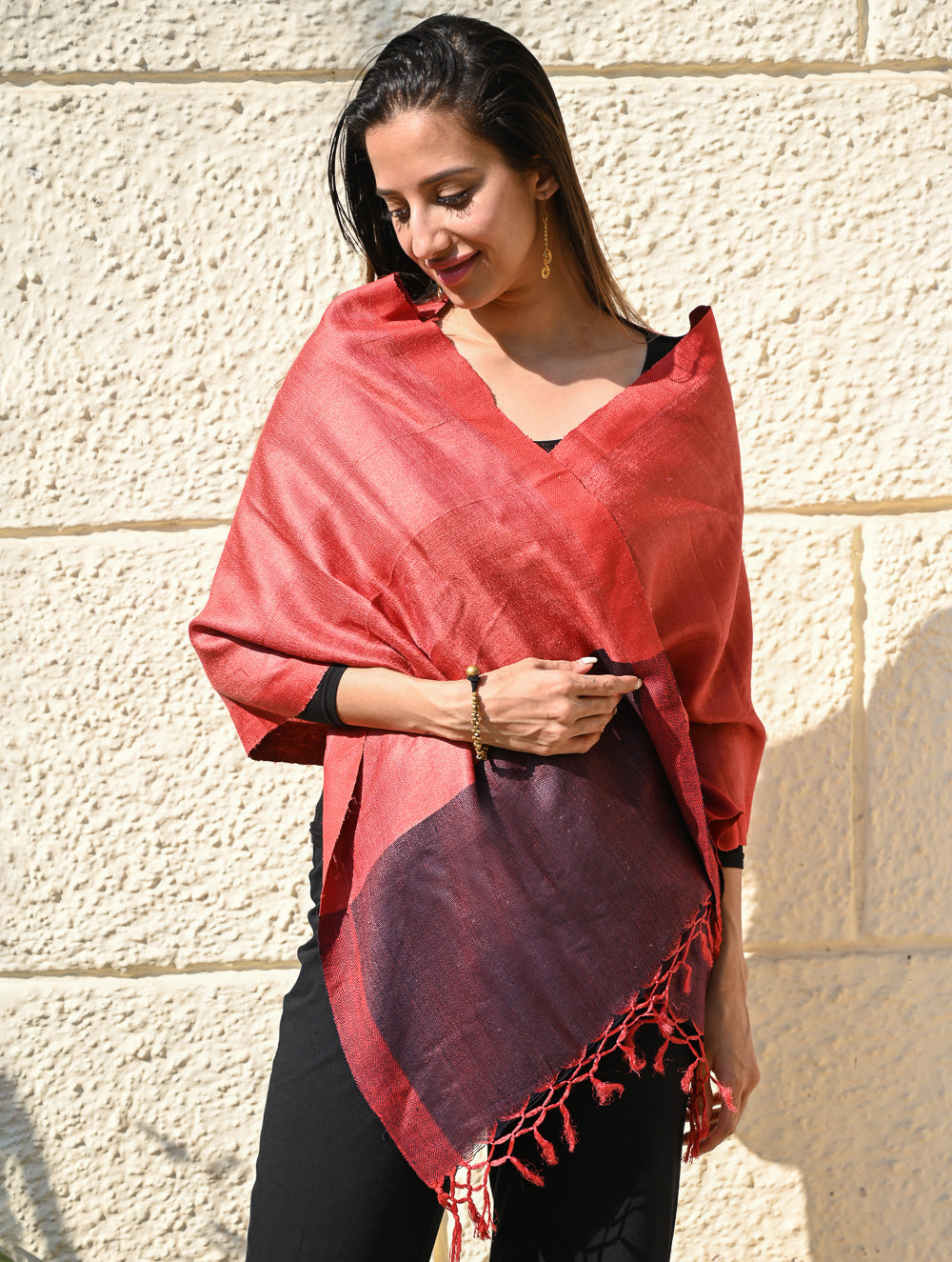Load image into Gallery viewer, Exclusive Bhagalpur Tussar Silk Stole - Crimson Bark