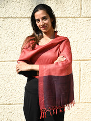 Exclusive Bhagalpur Tussar Silk Stole - Crimson Bark