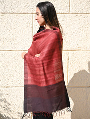 Exclusive Bhagalpur Tussar Silk Stole - Garnet Dusk