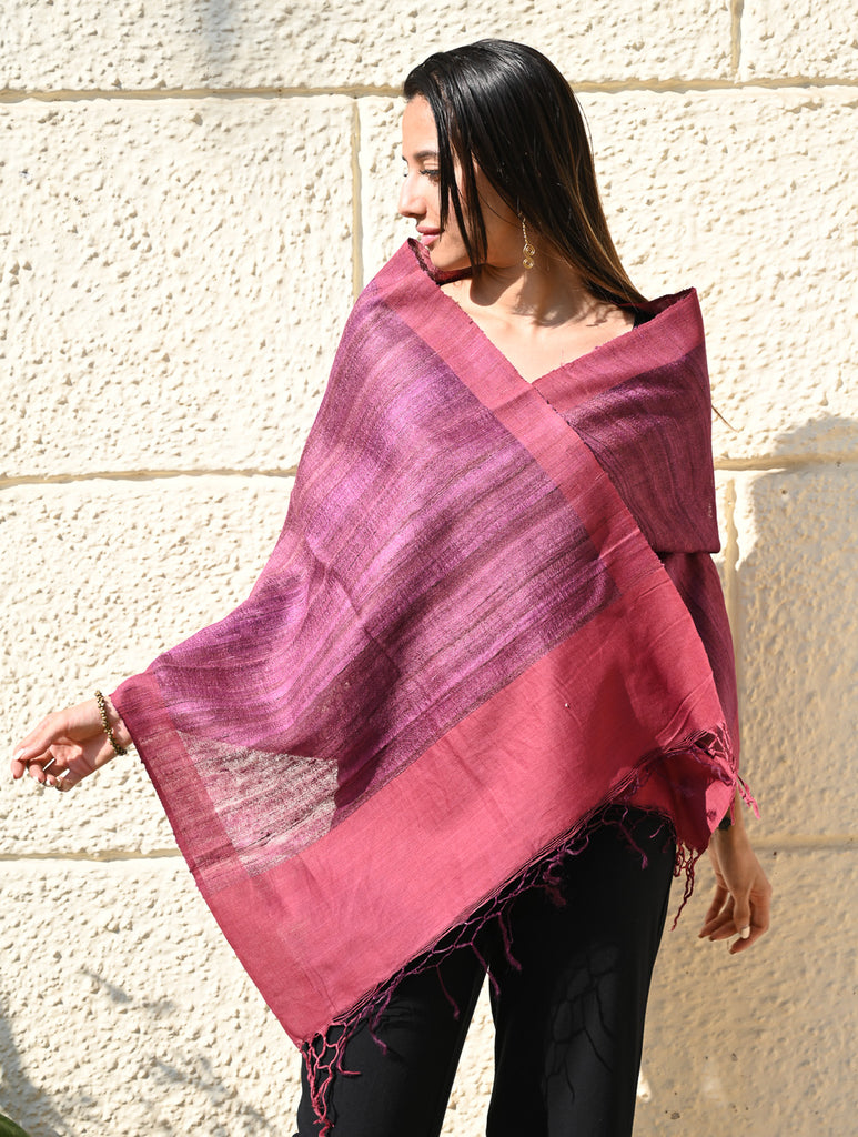 Exclusive Bhagalpur Tussar Silk Stole - Mauve Berries