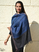 Load image into Gallery viewer, Exclusive Bhagalpur Tussar Silk Stole - Midnight Currents