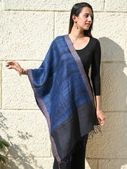 Exclusive Bhagalpur Tussar Silk Stole - Midnight Currents