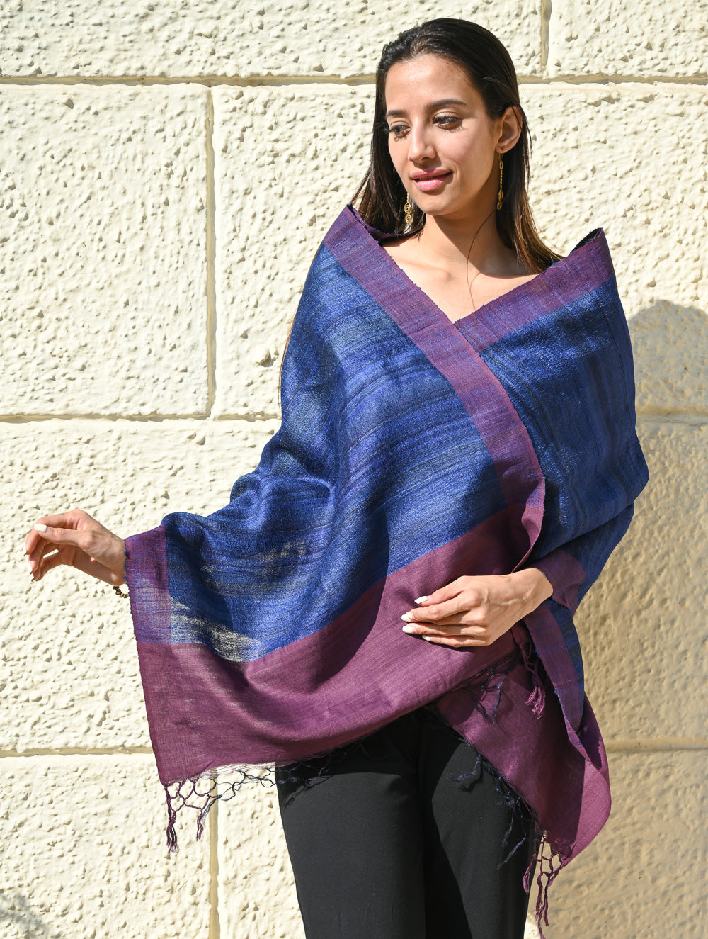 Load image into Gallery viewer, Exclusive Bhagalpur Tussar Silk Stole - Midnight Iris
