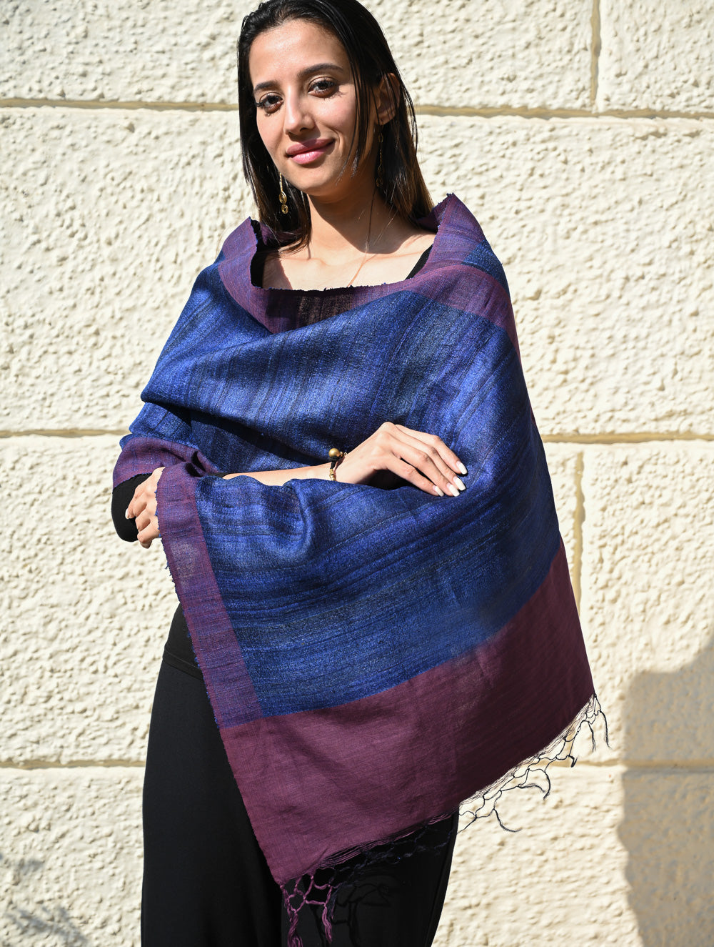 Load image into Gallery viewer, Exclusive Bhagalpur Tussar Silk Stole - Midnight Iris
