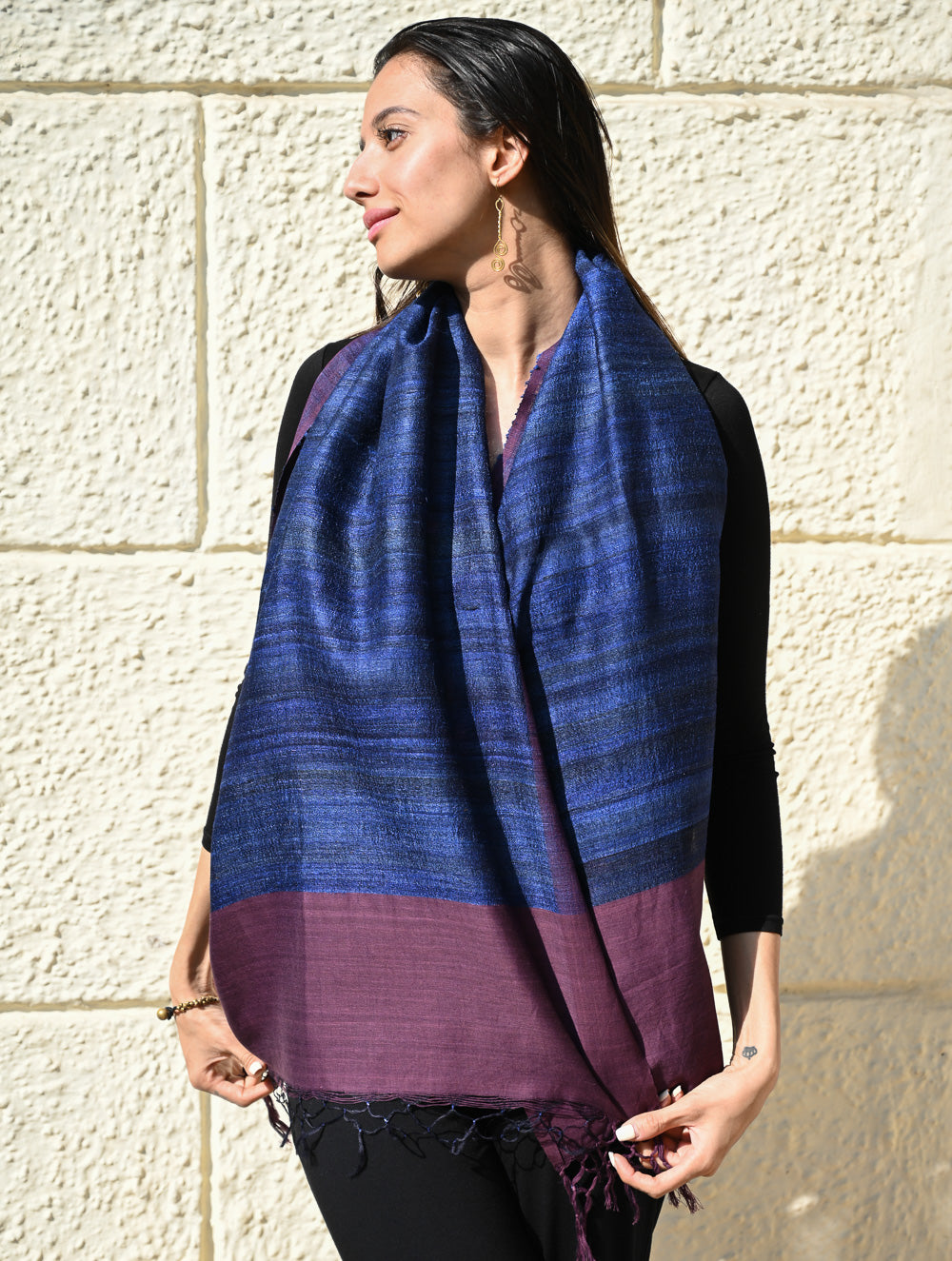 Exclusive Bhagalpur Tussar Silk Stole - Midnight Iris