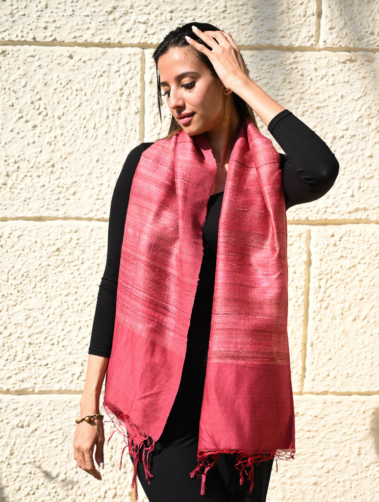 Exclusive Bhagalpur Tussar Silk Stole - Powdered Blush 