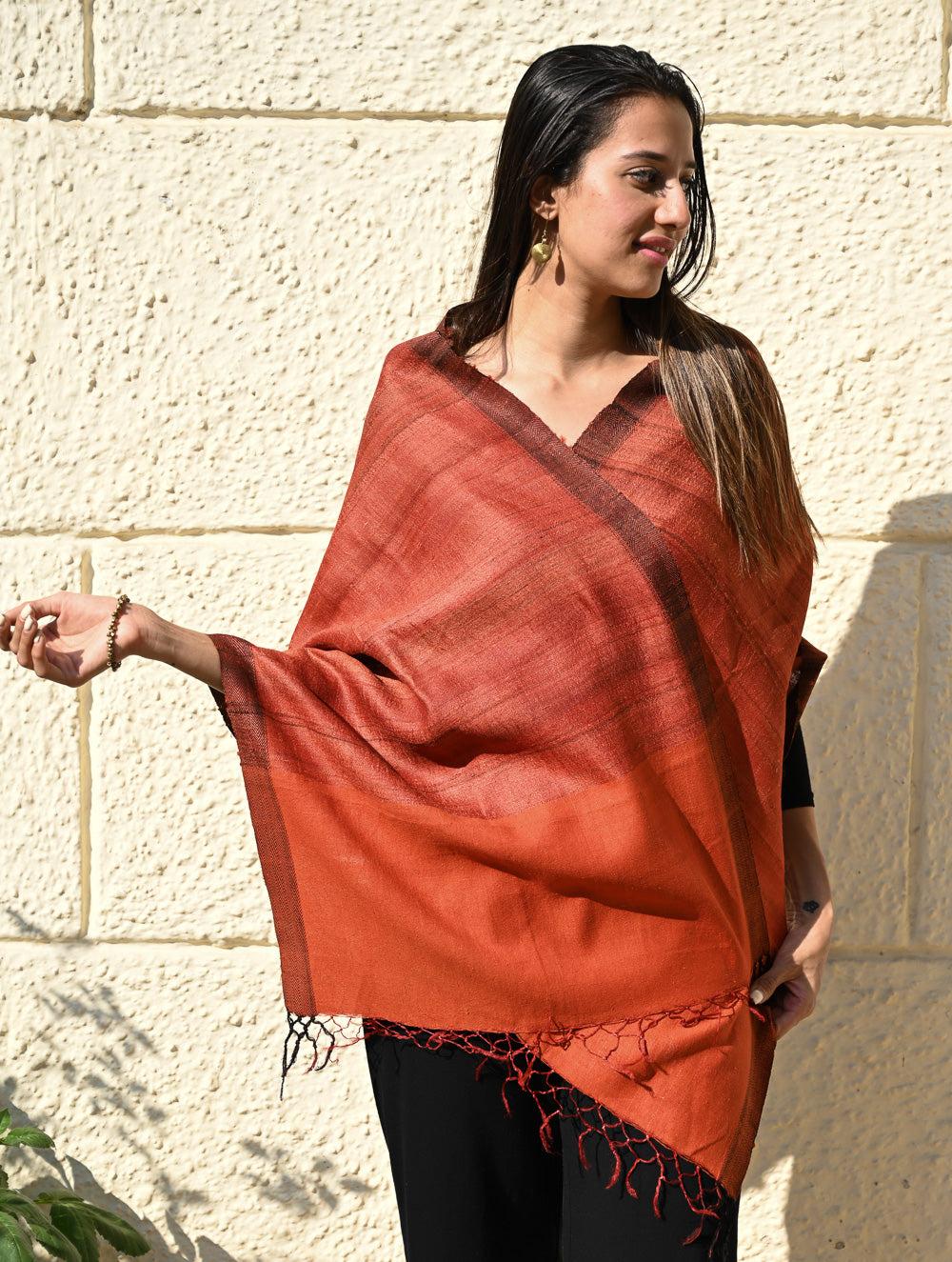 Load image into Gallery viewer, Exclusive Bhagalpur Tussar Silk Stole - Sundown Mist