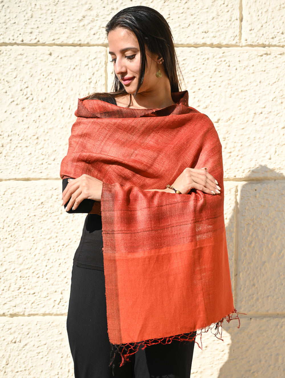 Load image into Gallery viewer, Exclusive Bhagalpur Tussar Silk Stole - Sundown Mist