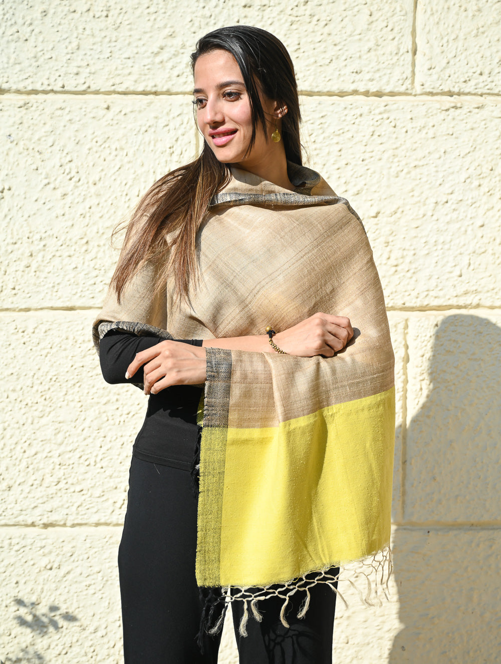 Exclusive Bhagalpur Tussar Silk Stole - Sunkissed Beige