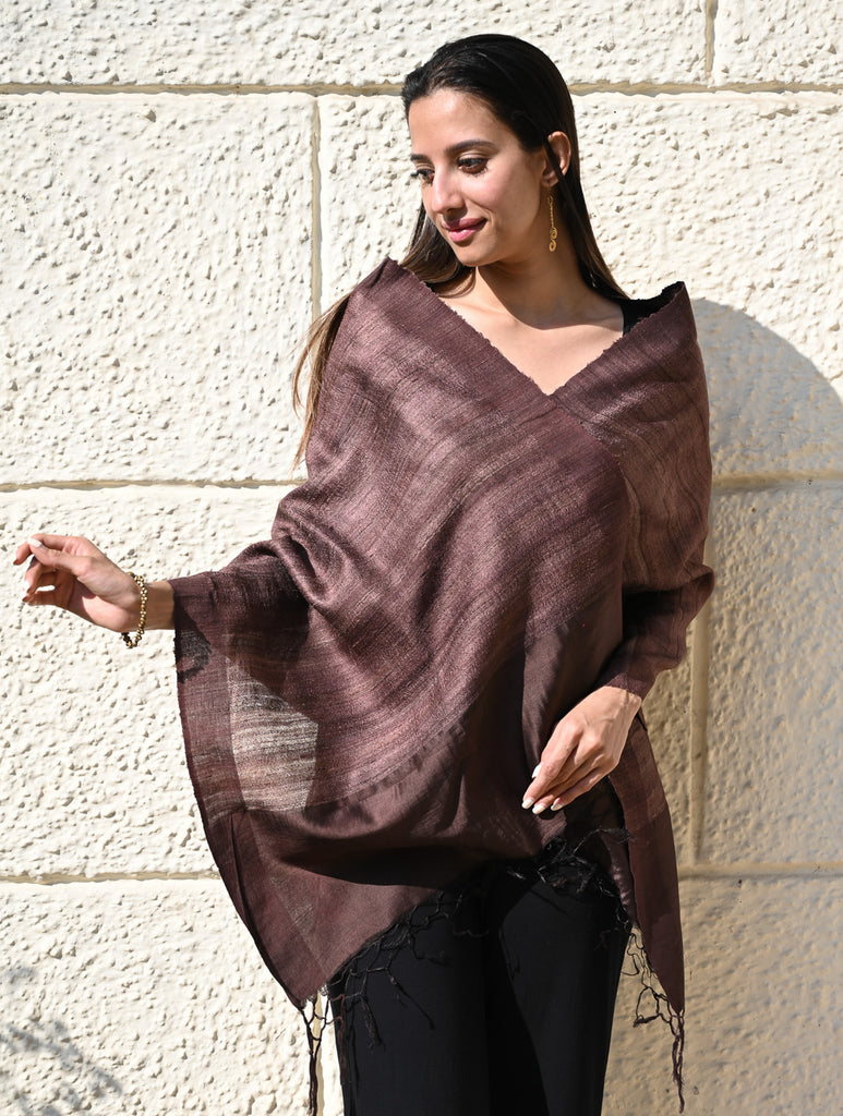 Exclusive Bhagalpur Tussar Silk Stole - Taupe Smoked 