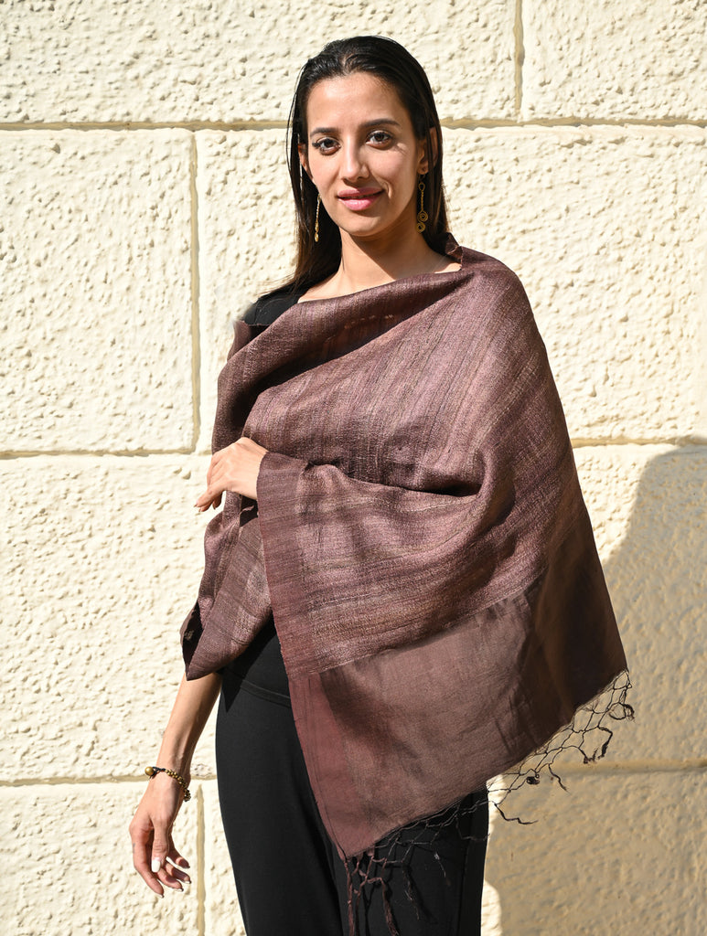 Exclusive Bhagalpur Tussar Silk Stole - Taupe Smoked 