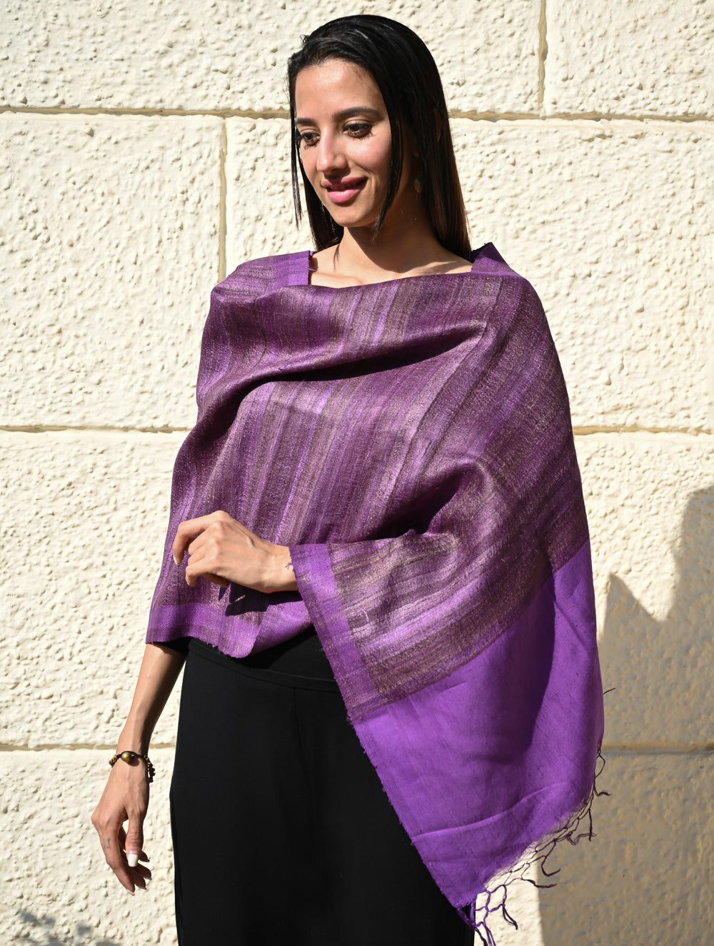 Exclusive Bhagalpur Tussar Silk Stole - Velvet Nocturne