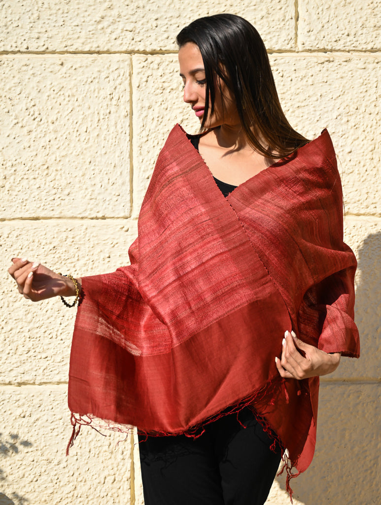 Exclusive Bhagalpur Tussar Silk Stole - Warm Rust