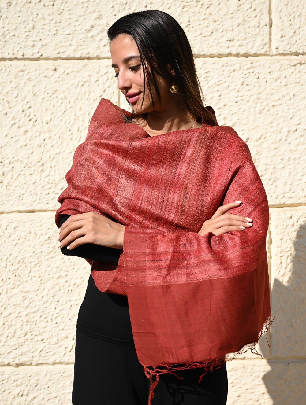 Load image into Gallery viewer, Exclusive Bhagalpur Tussar Silk Stole - Warm Rust