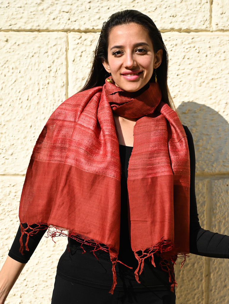 Exclusive Bhagalpur Tussar Silk Stole - Warm Rust
