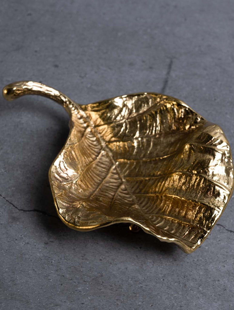 Exclusive Brass Bowl Curios / Paper Weights - Teak & Kadamb Leaves (Set of 2)