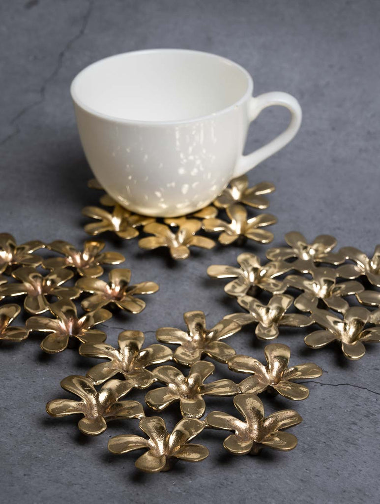 Exclusive Brass Coasters - Champa Flowers (Set of 4 )
