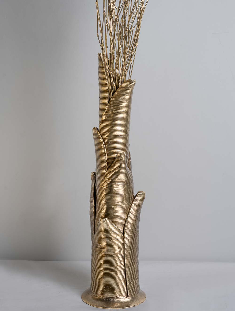 Exclusive Brass Curio - Banana Leaves Vase & Golden Grass (Large)