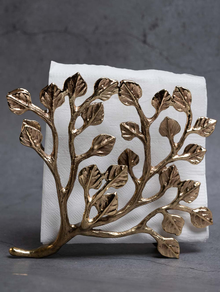 Exclusive Brass Napkin Holder - Leaves