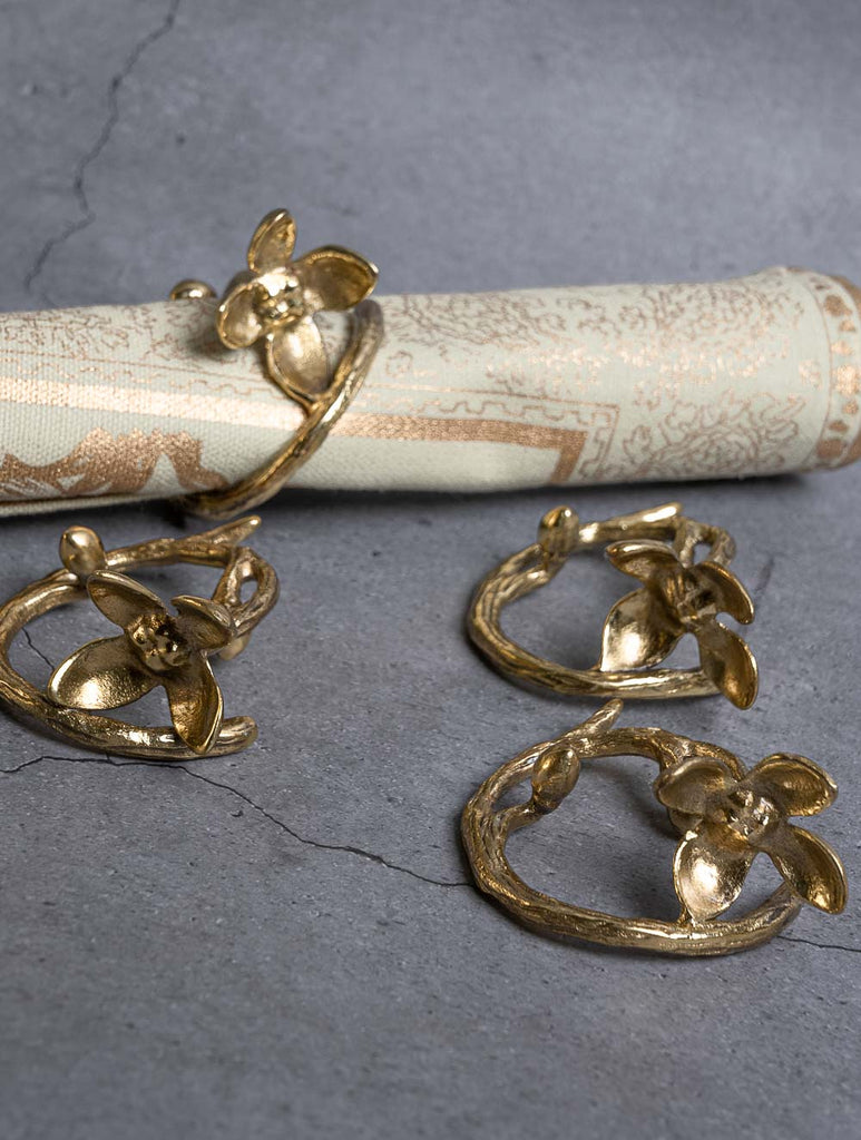 Exclusive Brass Napkin Rings - Flower & Bud (Set of 4)