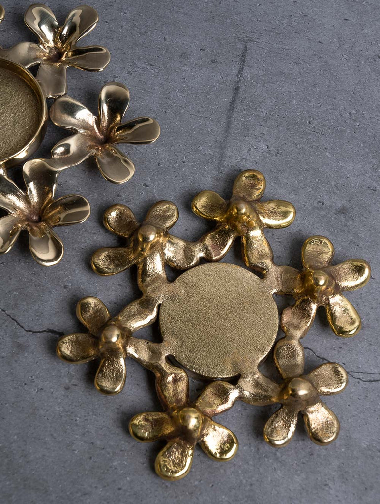 Exclusive Brass Tealight Holders (Set of 2) - Champa Flowers