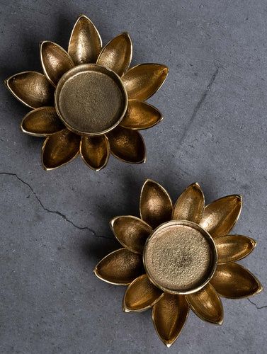 Exclusive Brass Tealight Holders (Set of 2) - Lotus