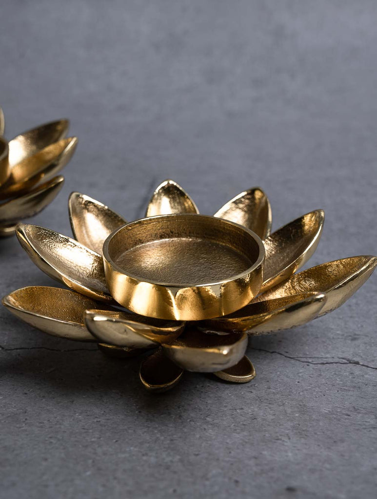 Exclusive Brass Tealight Holders (Set of 2) - Lotus