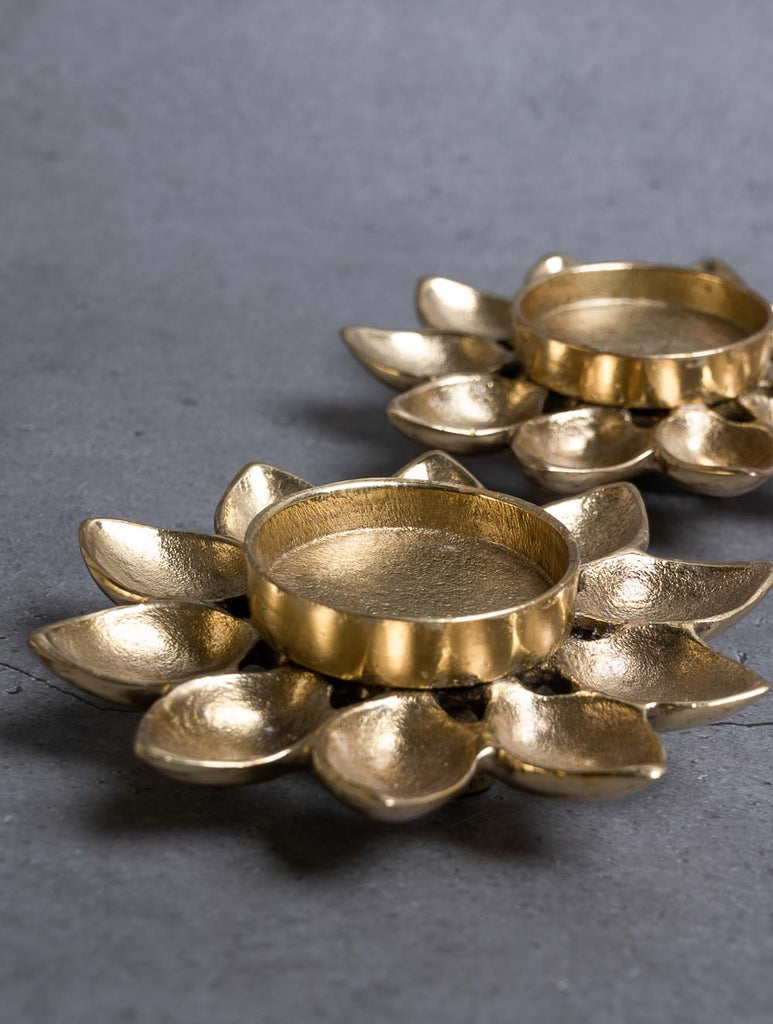 Exclusive Brass Tealight Holders (Set of 2) - Lotus Flowers
