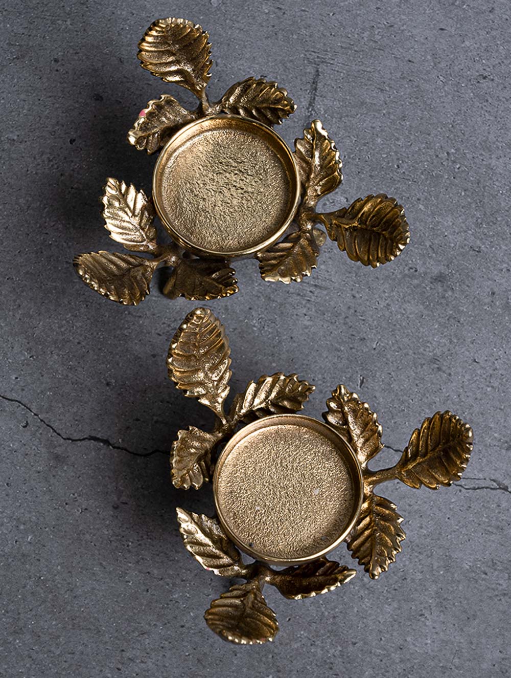 Load image into Gallery viewer, Exclusive Brass Tealight Holders (Set of 2) - Rose Leaves