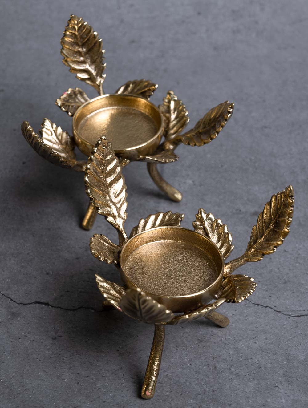 Load image into Gallery viewer, Exclusive Brass Tealight Holders (Set of 2) - Rose Leaves