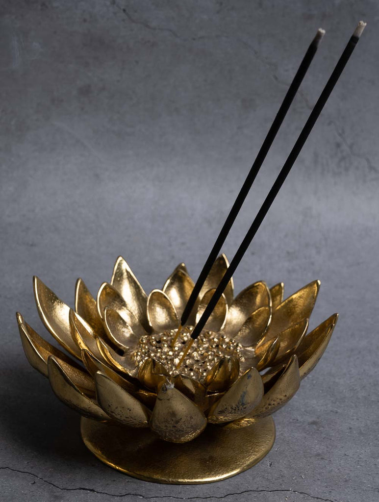 Exclusive Brass Tealight & Incense Holder - Waterlily 
