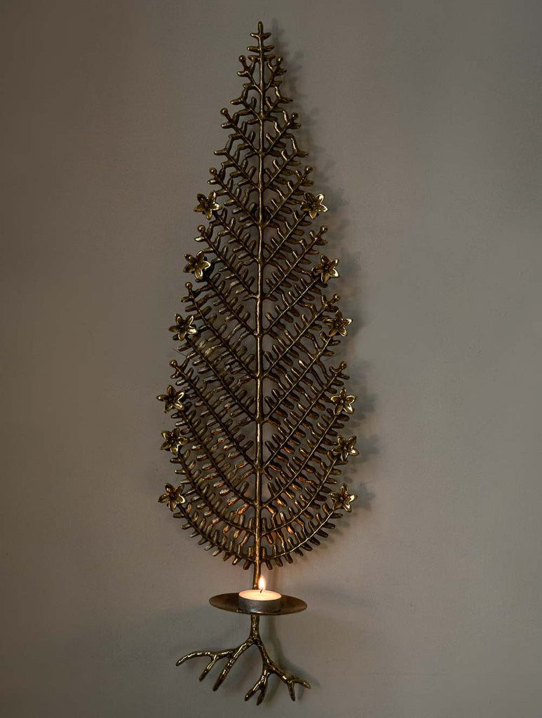Exclusive Brass Wall Candle Holder - Leaf