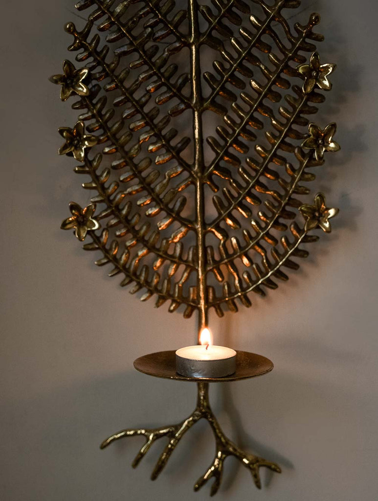 Exclusive Brass Wall Candle Holder - Leaf