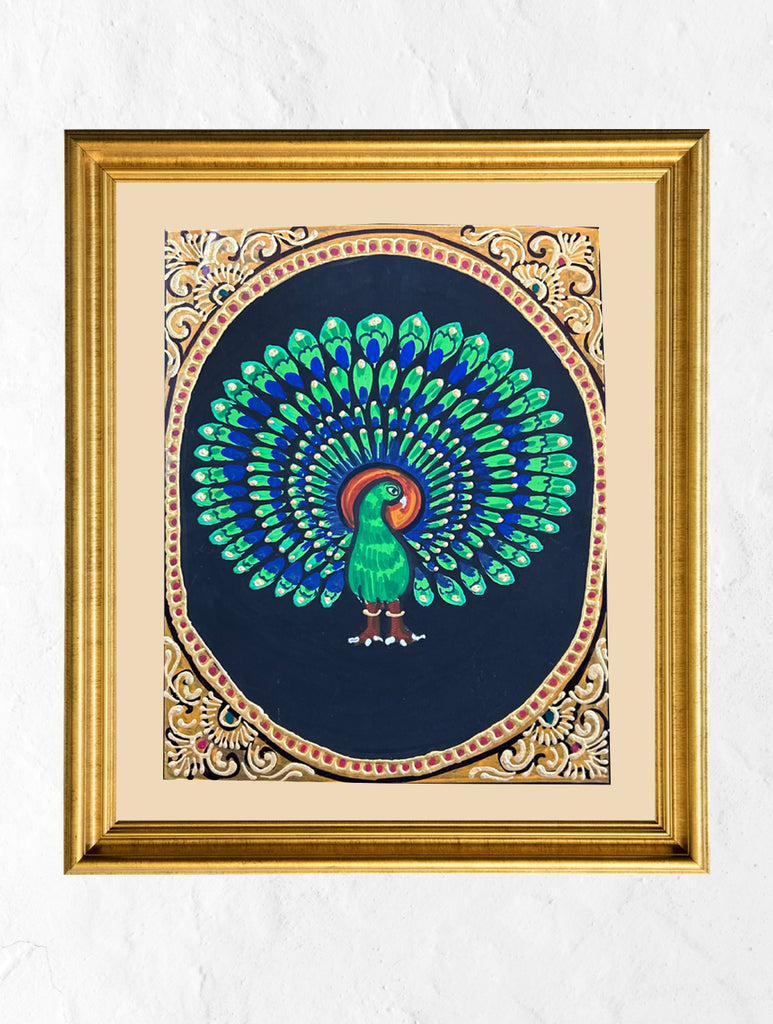 Exclusive Ganjifa Art Framed Painting - Dancing Peacock
