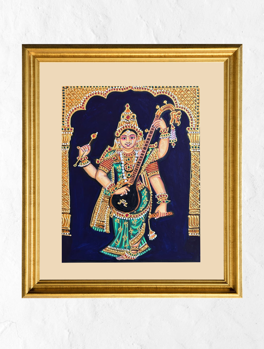 Load image into Gallery viewer, Exclusive Ganjifa Art Framed Painting - Godess Saraswati