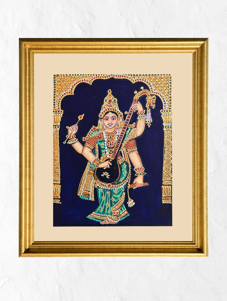 Exclusive Ganjifa Art Framed Painting - Godess Saraswati