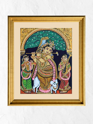 Exclusive Ganjifa Art Framed Painting - Krishna & Flute
