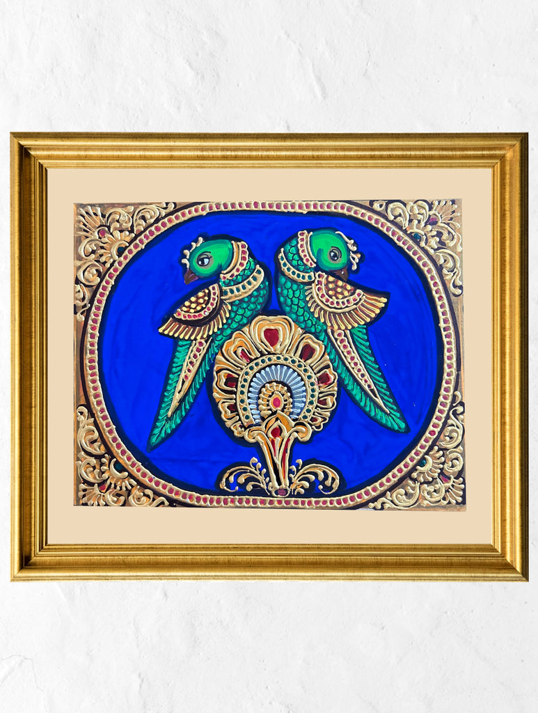 Exclusive Ganjifa Art Framed Painting - Parrots