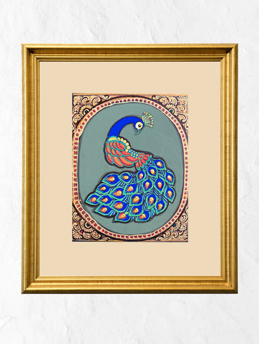 Exclusive Ganjifa Art Framed Painting - Peacock Beauty