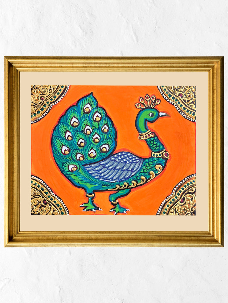 Exclusive Ganjifa Art Framed Painting - Peacock Splendour